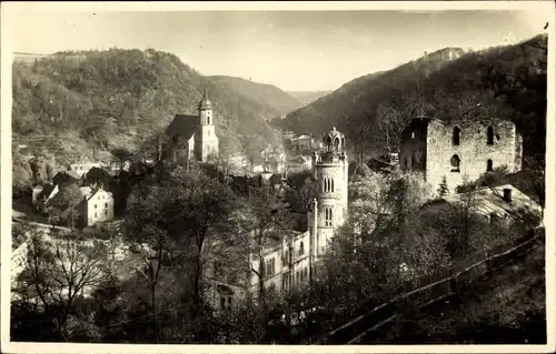 Foto Ak Tharandt im Erzgebirge, Blick zur Ruine, Teilansicht, Kirche