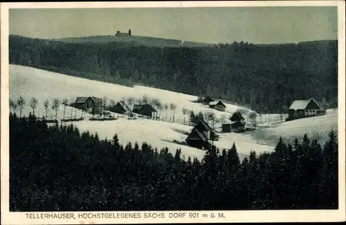 Ak Tellerhäuser Breitenbrunn Erzgebirge, Ortspanorama, Winter