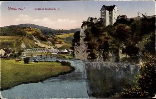 Ak Gutenstein Sigmaringen an der Donau, Donautal mit Schloss Gutenstein, Brücke