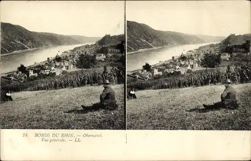 Stereo Ak Oberwesel am Rhein, Blick auf den Ort, Weinberg