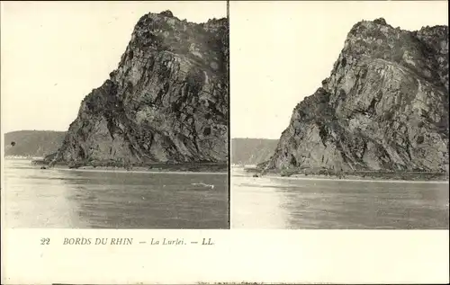 Stereo Ak St. Goarshausen am Rhein, Loreleyfelsen, Levy et Fils