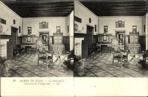 Stereo Ak Stolzenfels Koblenz, Innenansicht vom Schloss, Chambre de l'Empereur