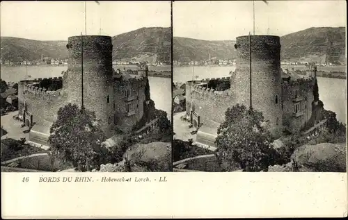 Stereo Ak Lorch im Rheingau, Blick auf Burg Hoheneck und Ort