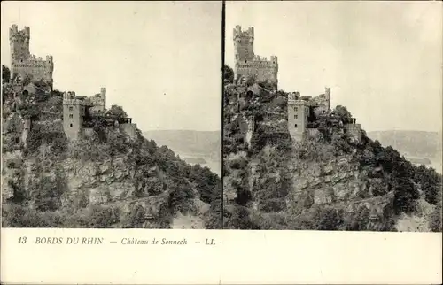 Stereo Ak Niederheimbach am Rhein, Burg Sooneck, Burg Sonneck