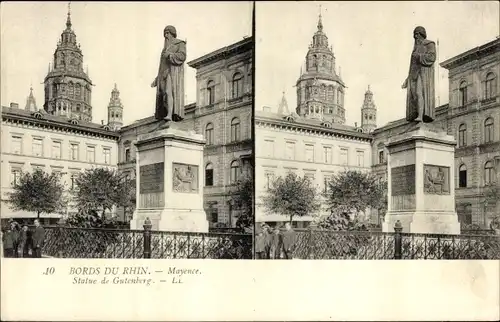 Stereo Ak Mainz am Rhein, Statue de Gutenberg