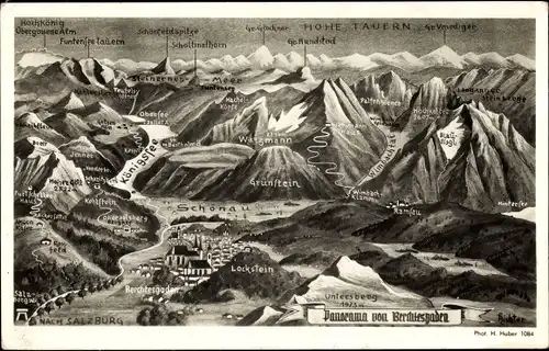 Landkarten Ak Richter, Berchtesgaden in Oberbayern, Panorama, Schönau, Königssee, Watzmann