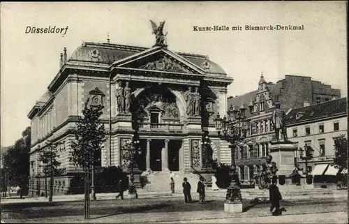 Ak Düsseldorf am Rhein, Kunsthalle mit Bismarck-Denkmal