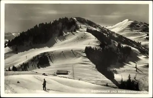 Ak Sigiswang Ofterschwang im Allgäu, Sigiswanger und Rangiswangerhorn, Winterlandschaft, Skifahrer