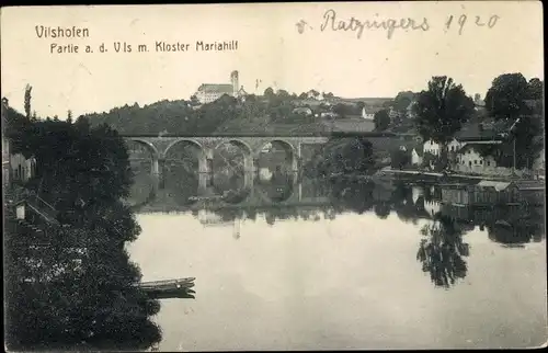 Ak Vilshofen an der Donau Niederbayern, Partie a. d. Vils m. Kloster Mariahilf, Brücke