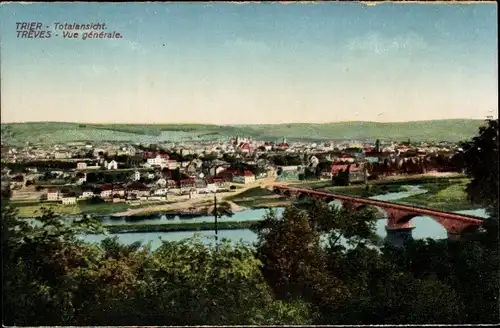 Ak Trier an der Mosel, Totalansicht, Brücke