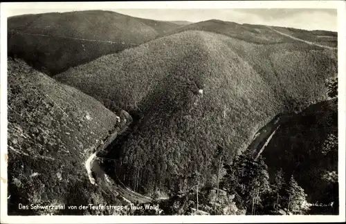 Ak Böhlscheiben Bad Blankenburg in Thüringen, Teufelstreppe, Blick ins Schwarzatal