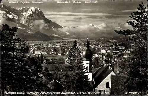 Ak Garmisch Partenkirchen in Oberbayern, St. Anton, Zugspitze und Tiroler Berge