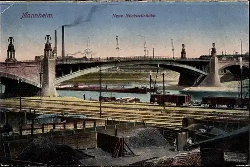 Ak Mannheim in Baden, Neue Neckarbrücke, Bahngleise