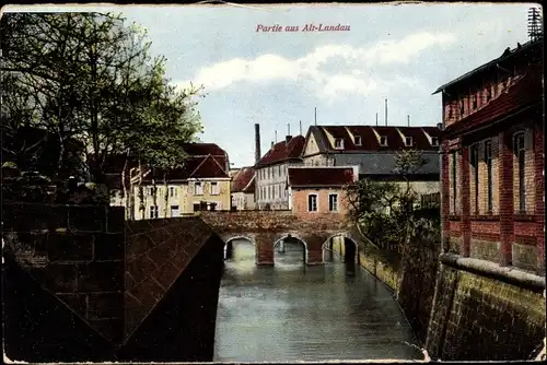 Ak Landau in der Pfalz, Partie in Alt-Landau, Fluss, Brücke