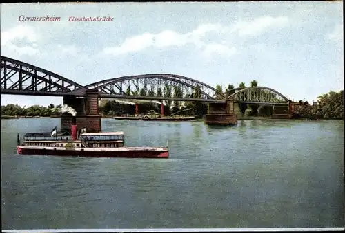 Ak Germersheim am Rhein, Eisenbahnbrücke, Dampfer