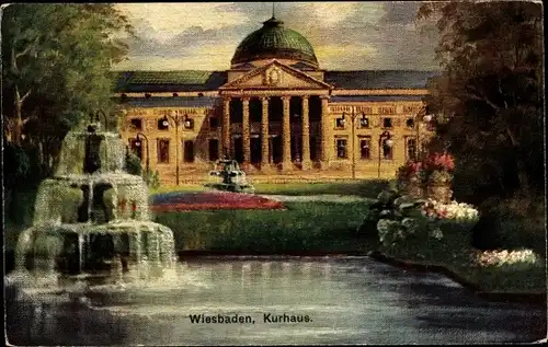 Ak Wiesbaden Hessen, Kurhaus, Fontäne