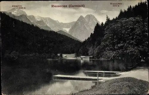 Ak Garmisch Partenkirchen in Oberbayern, Rießersee, Alpspitze, Waxenstein