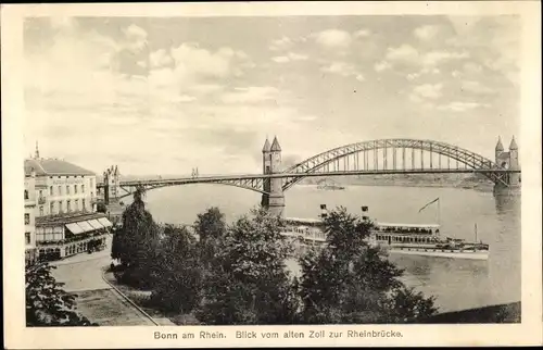Ak Bonn am Rhein, Blick vom alten Zoll zur Rheinbrücke, Ausflugsschiff