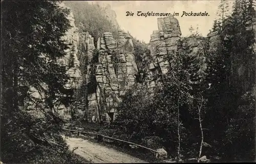 Ak Pobershau Marienberg Erzgebirge, Teufelsmauer im Pockautal