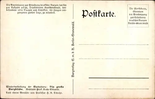 Künstler Ak Schulze, H., Braubach am Rhein, Marksburg, die große Burgküche