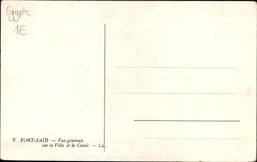 Ak Port Said Ägypten, Vue générale sur la Ville et le Canal