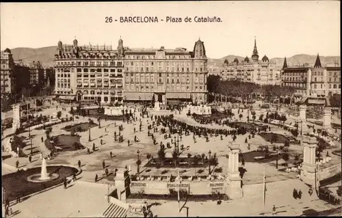 Ak Barcelona Katalonien Spanien, Plaza de Cataluna