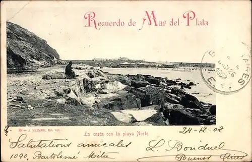 Ak Mar del Plata Argentinien, La costa con la playa Norte