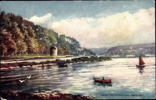 Künstler Ak Oban Schottland, Oban Bran, Dog Stone and Oban Bay