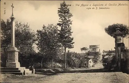 Ak Roma Rom Lazio, Via Appia e Sepolcro di Cecilia Metella, Vista da S.Sebastiano