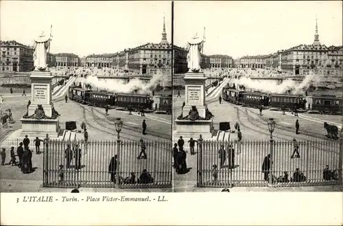 Stereo Ak Torino Turin Piemonte, Place Victor Emmanuel, chemin de fer