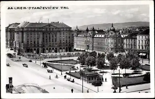 Ak Zagreb Kroatien, Starcevicev Trg, Platz, Grünanlagen