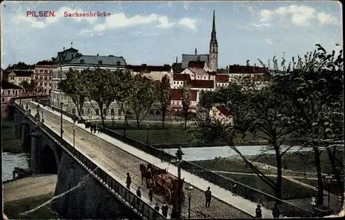 Ak Plzeň Pilsen Stadt, Sachsenbrücke