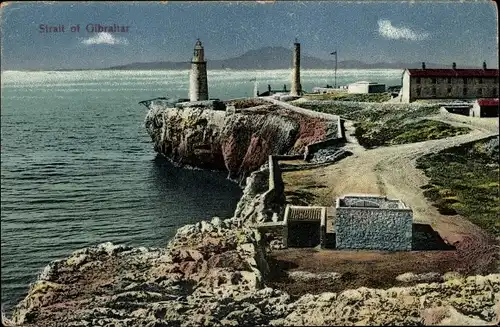 Ak Gibraltar, Strait, Mauer, Leuchtturm, Gebäude, Meer