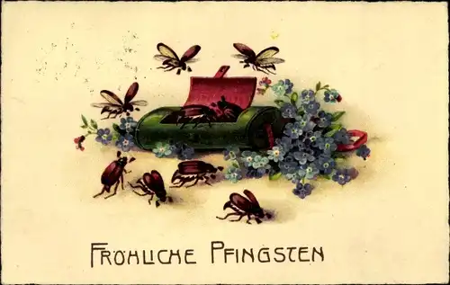 Ak Glückwunsch Pfingsten, Maikäfer, Vergissmeinnicht