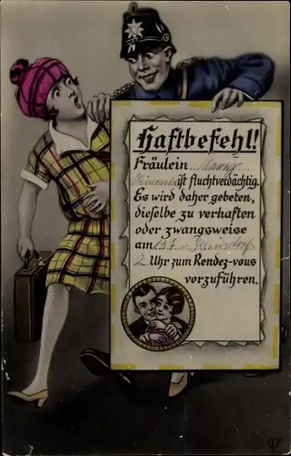 Ak Frau wurde von einem Polizisten verhaftet, Haftbefehl, Date, Liebe