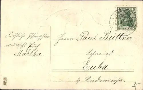 Präge Ak Glückwunsch Pfingsten, Maikäfer auf Birkenzweig