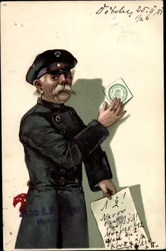 Litho Briefträger, Briefmarke, Brief, Portrait
