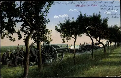 Ak Deutsche Artillerie im Feuer, Geschütze