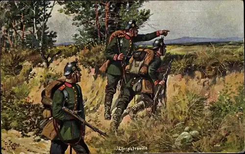 Künstler Ak Knötel, R., Jägerpatrouille, deutsche Soldaten in Uniform