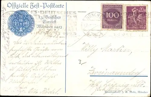 Künstler Ak Sailer, 13. Deutsches Turnfest München 1923, Reiter, Kindl