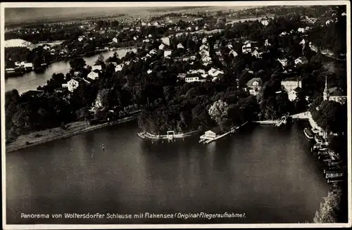 Ak Woltersdorf bei Berlin, Woltersdorfer Schleuse, Blick auf den Ort, Flakensee