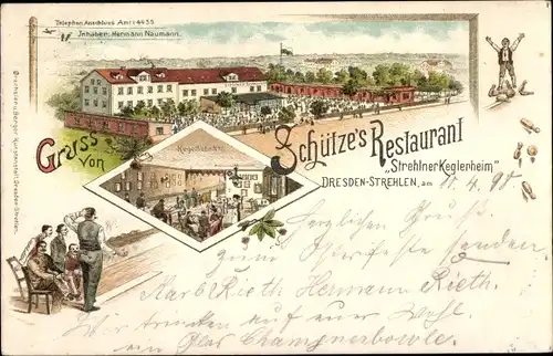 Litho Dresden Strehlen, Schützes Restaurant, Strehlner Keglerheim