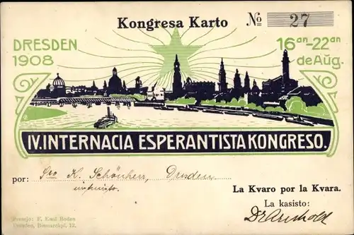 Ak Dresden, IV. Internacia Esperantista Kongreso 1908