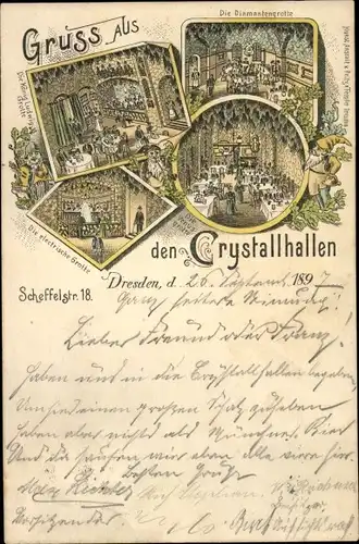 Litho Dresden Altstadt, Crystallhallen, Scheffelstraße 18, elektrische Grotte, Diamantengrotte