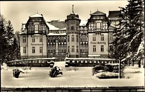 Ak Schierke Wernigerode am Harz, FDGB-Ferienheim Franz Mehring im Winter