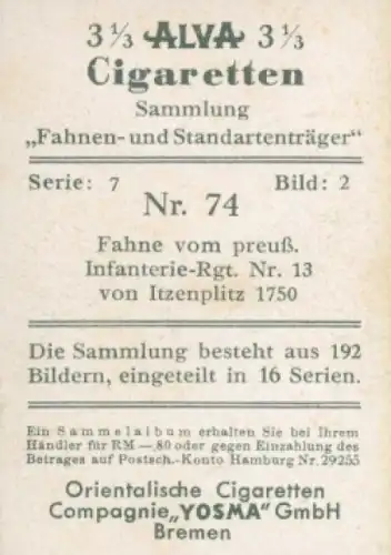 Sammelbild Fahnen- und Standartenträger, Serie 7 Bild 2 Nr 74 Preuß. Inf. Rgt. Nr. 13 von Itzenplitz