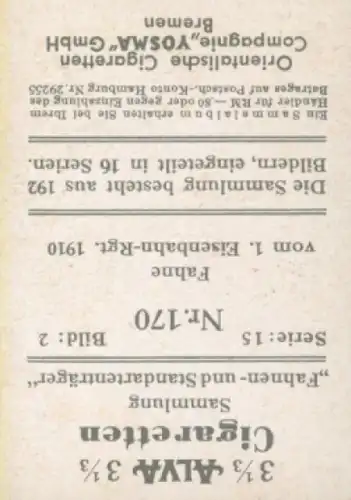 Sammelbild Fahnen- und Standartenträger, Serie 15 Bild 2 Nr. 170, 1. Eisenbahn Rgt. 1910