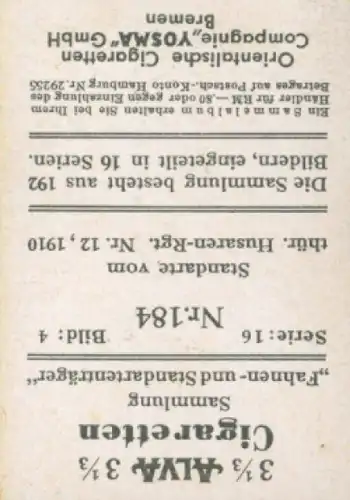 Sammelbild Fahnen- und Standartenträger, Serie 16 Bild 4 Nr. 184 Thür. Husaren Rgt. 12, 1910