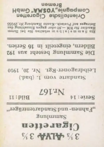 Sammelbild Fahnen- und Standartenträger, Serie 14 Bild 11 Nr. 167, 1. bad. Leibdrag. Rgt. 20, 1910