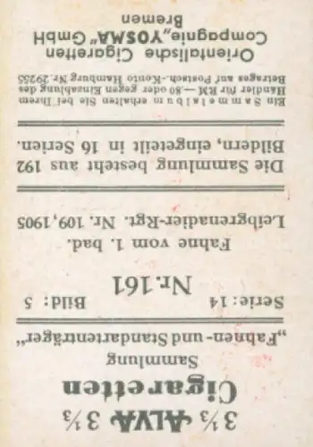 Sammelbild Fahnen- und Standartenträger, Serie 14 Bild 5 Nr. 161, 1. bad. Leibgrenad. Rgt. 109, 1905